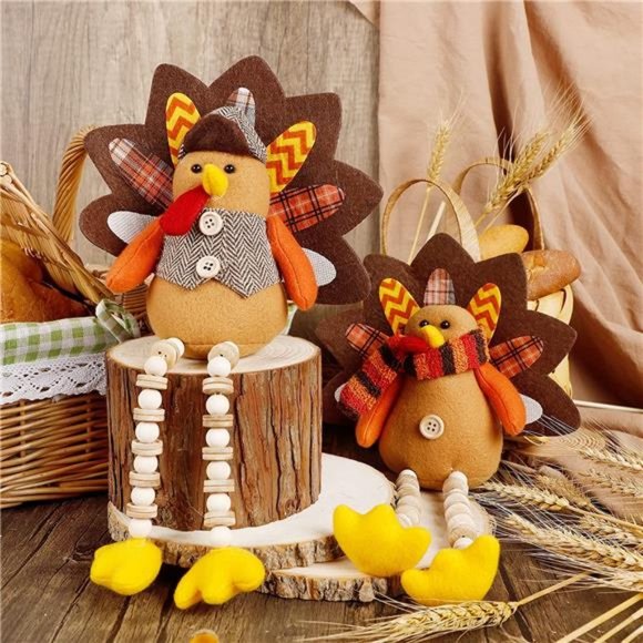 Set of 2 Turkeys with Dangling Legs, Mr and Mrs Turkey Couple Plush Tabletop - Picture 6 of 7